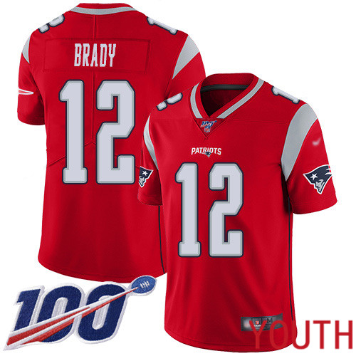 New England Patriots Football #12 100th Season Inverted Legend Limited Red Youth Tom Brady NFL Jersey